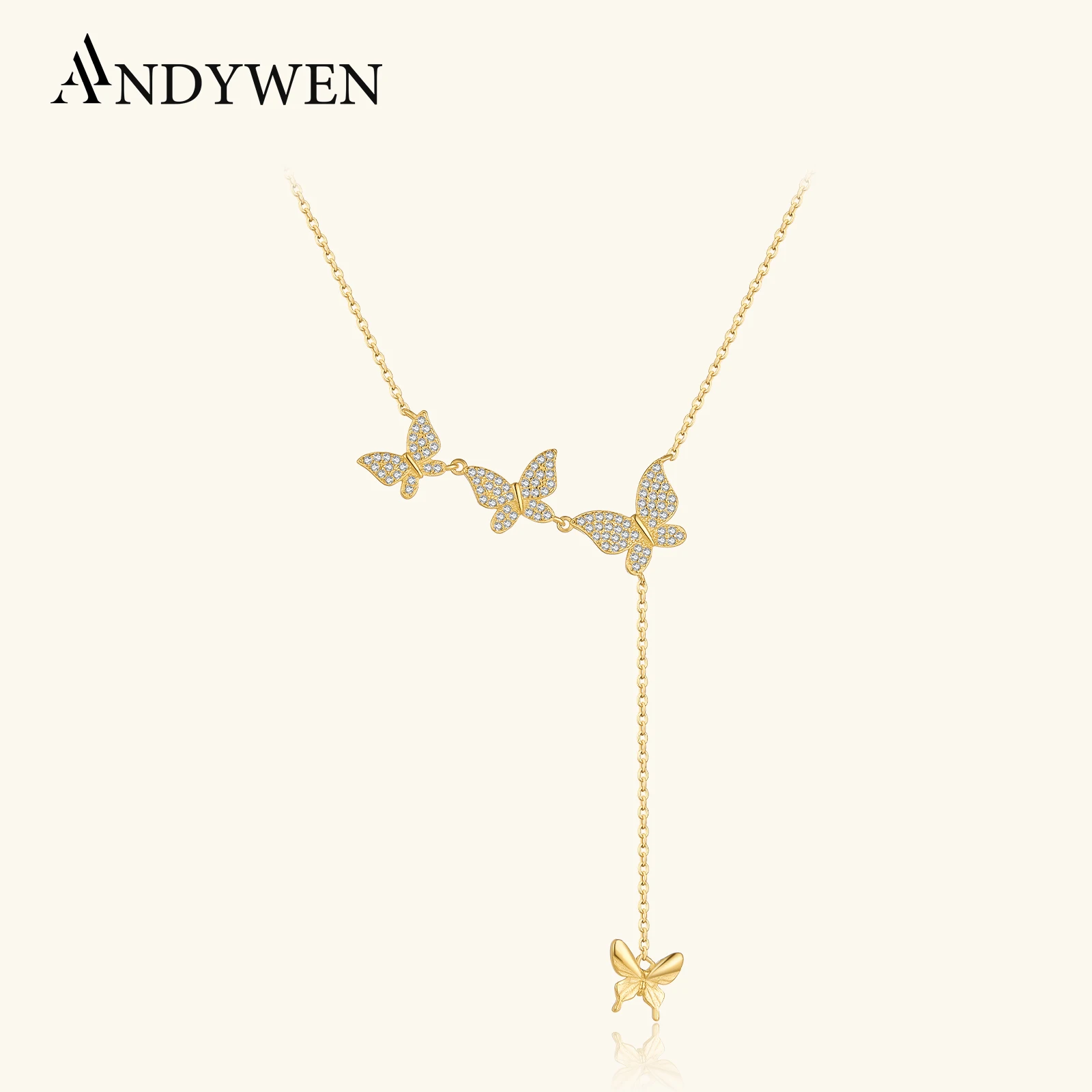 

ANDYWEN 925 Sterling Silver Chain Three Butterfly Long Pendant Choker Necklace 2026 Women Luxury Trendy Rock Punk Jewelry Gift