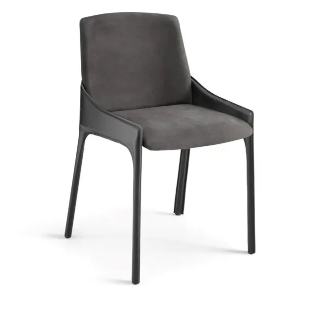 

Nordic home dining chair, modern simple saddle leather restaurant light luxury back chair