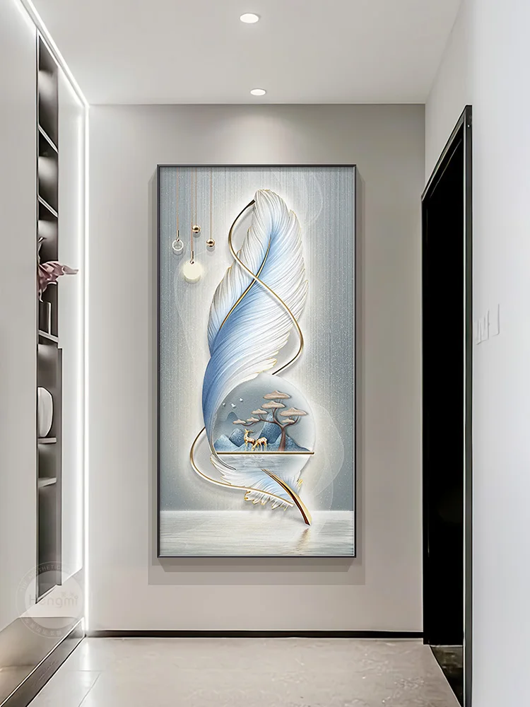 Modern Creative Wall Decoration Feather Art Hanging Painting Remote LED Wall Lamp Bedroom Study Living Room Dining Room Foyer