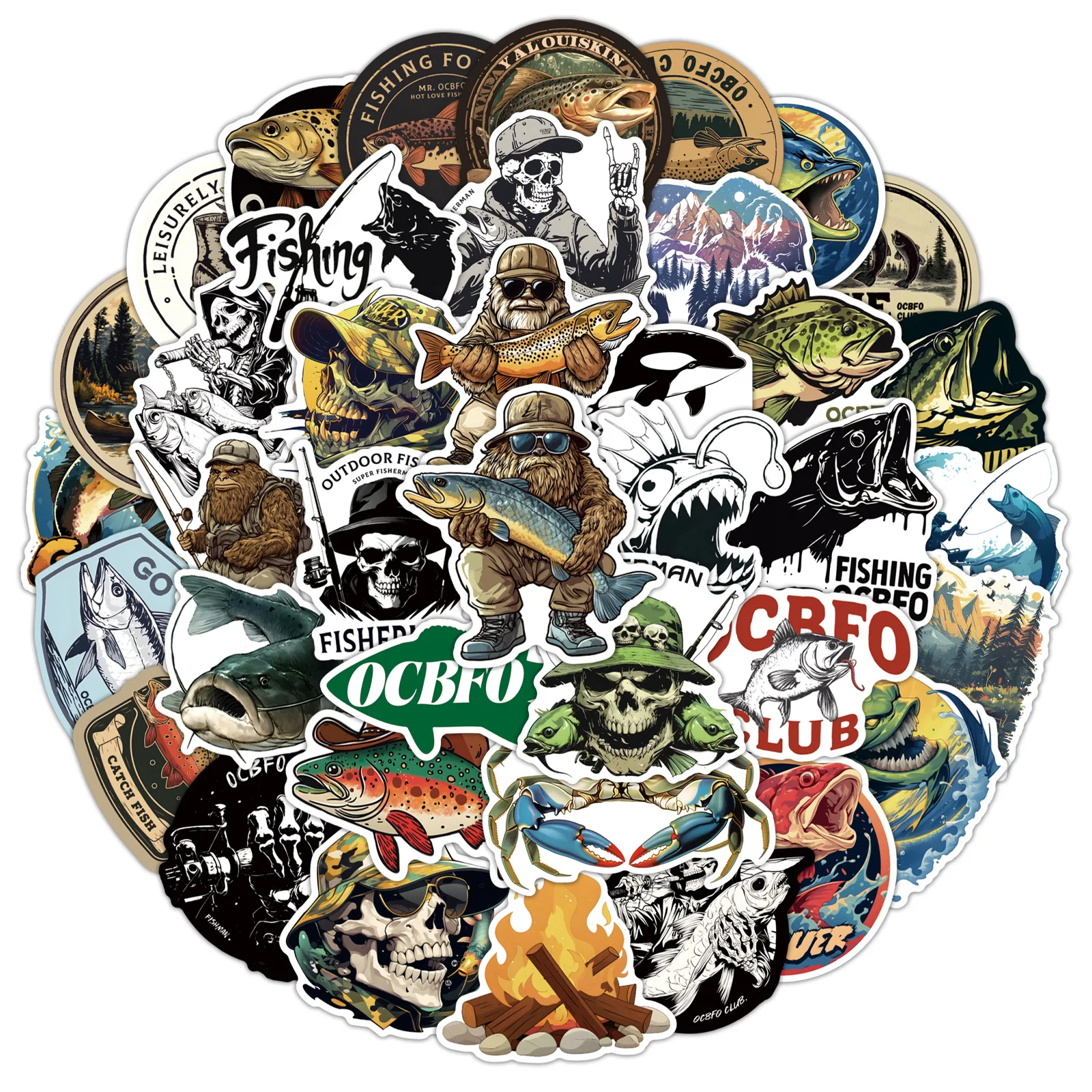 10/50 pezzi adesivi graffiti impermeabili freddi personalizzati da pesca decorazione valigia fai da te custodia per telefono notebook decalcomania tazza d'acqua