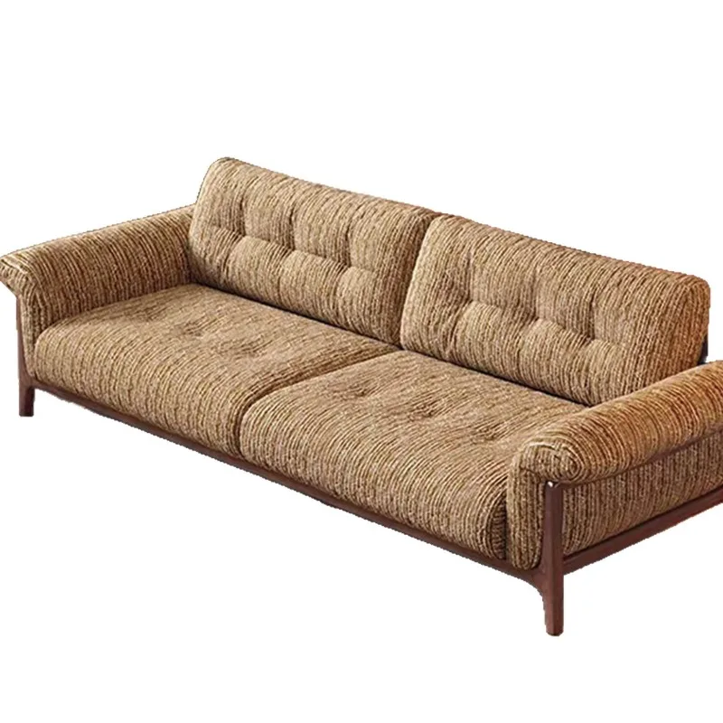 

French vintage villa living room linen fabric sofa, modern minimalist solid wood segmented vertical sofa