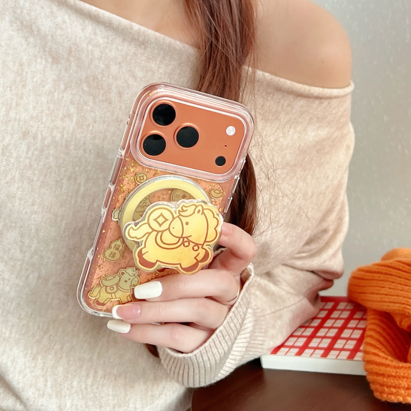 

Round-Edge Airbag Double-Sided IMD Lucky Pony Magnetic Stand Phone Case for iphone 17 Promax 16 15 14 13 Back Cover Gift