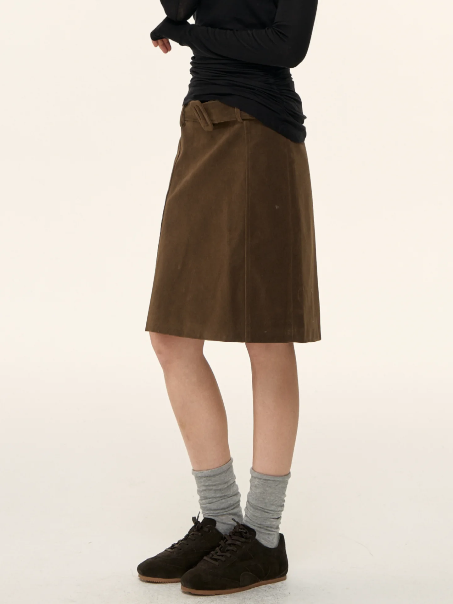 

Nova B American Retro Belted Midi Skirt Women's Autumn Winter New Sle Ele Body a mid Length Skirts