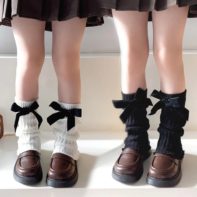 

New Winter Children Korean Bow-knot Lolitas Leg Warmers Knitted Foot Cover for Girls Elastic Tube Heap Heap Socks 28cm/38cm