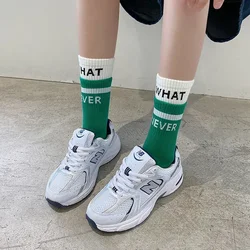 Women's Spring and Autumn Socks Outer Wear Harajuku Ins Tide Letters Pure Cotton Sock Men's Sports Alphabet Fake Two Stockings