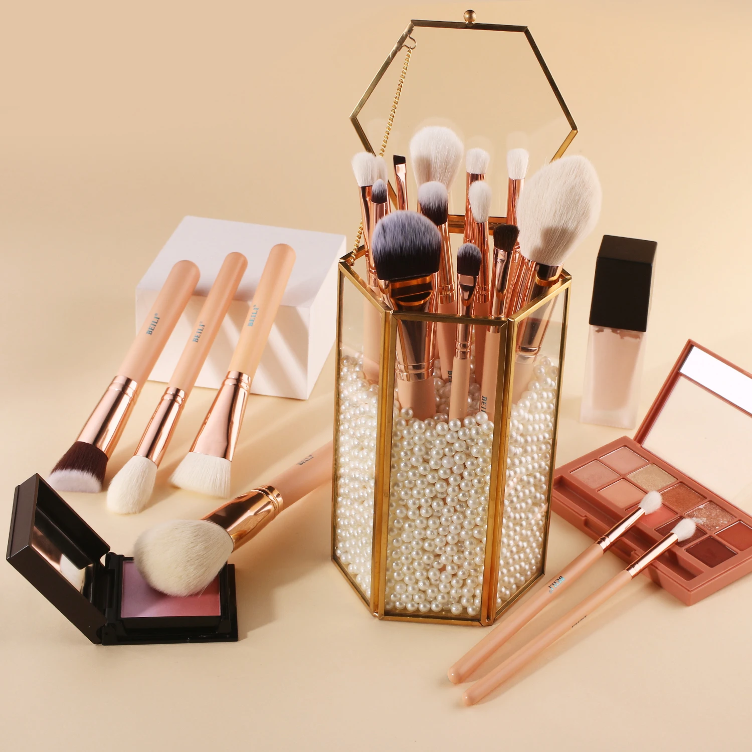 BEILI 5-28pcs Pink Make Up Brush Set Professional Powder Foundation Blush Eyebrow Natural Hair Brushes Makeup Instrument