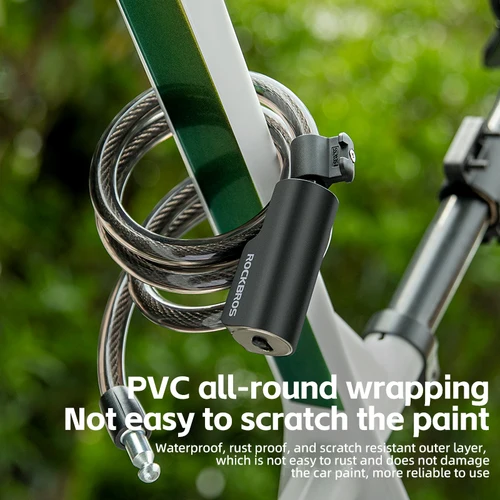 Imagen 2 del producto Candado de bicicleta ROCKBROS, candado de Cable antirrobo portátil para bicicleta con llaves, candado redondo de aleación de Zinc para motocicleta, Scooter, MTB y carretera