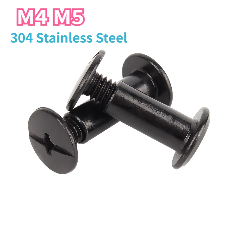 304 Stainless Steel Black Flat Head Rivet Book To Lock Screw M4 M5 Photo Album Desk Menu Wallet Chicago Slotted Belt Screws