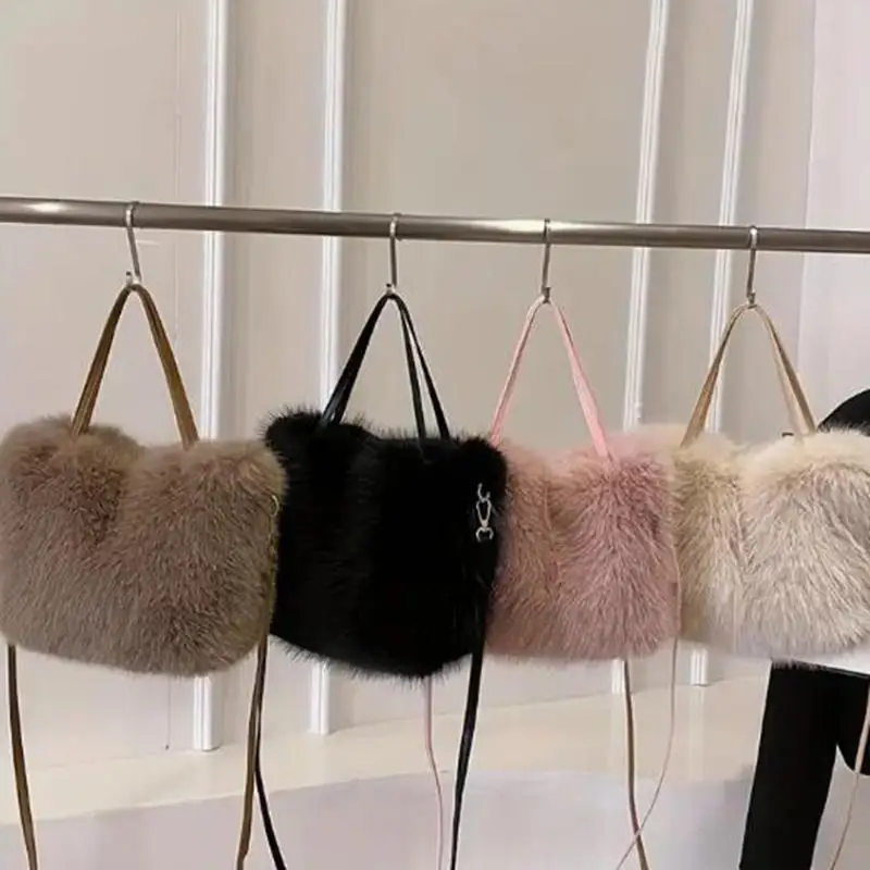 Sac sous les bras en peluche minimaliste pour fille, sacs fourre-tout à bandoulière, haute capacité, cadeau initié unique, mode d'hiver