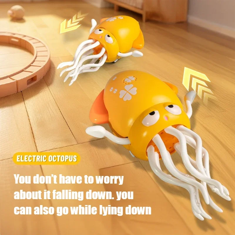 NEWElektrisch Inductie Dansen Octopus Speelgoed Voor Baby Vermijden Kruipen Interactieve Simulatie Inktvis Met Muziek En Lichten