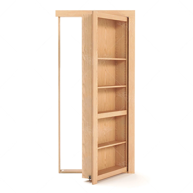 Premium Indoor Wooden Hanging Basket Wall Pantry Storage Shelf Bookshelf with Hidden Bookshelf Door