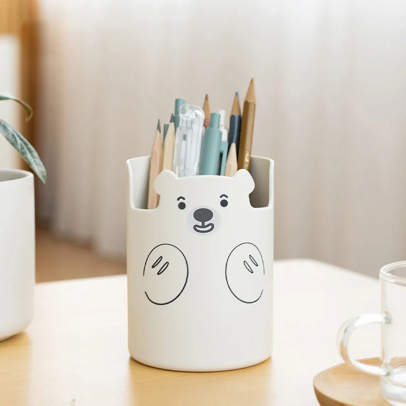 Kawaii Bear Pen Pencil Pot Holder Brush Storage Container Desk Organizer Multifunction phone holder Stationery Office Supplies