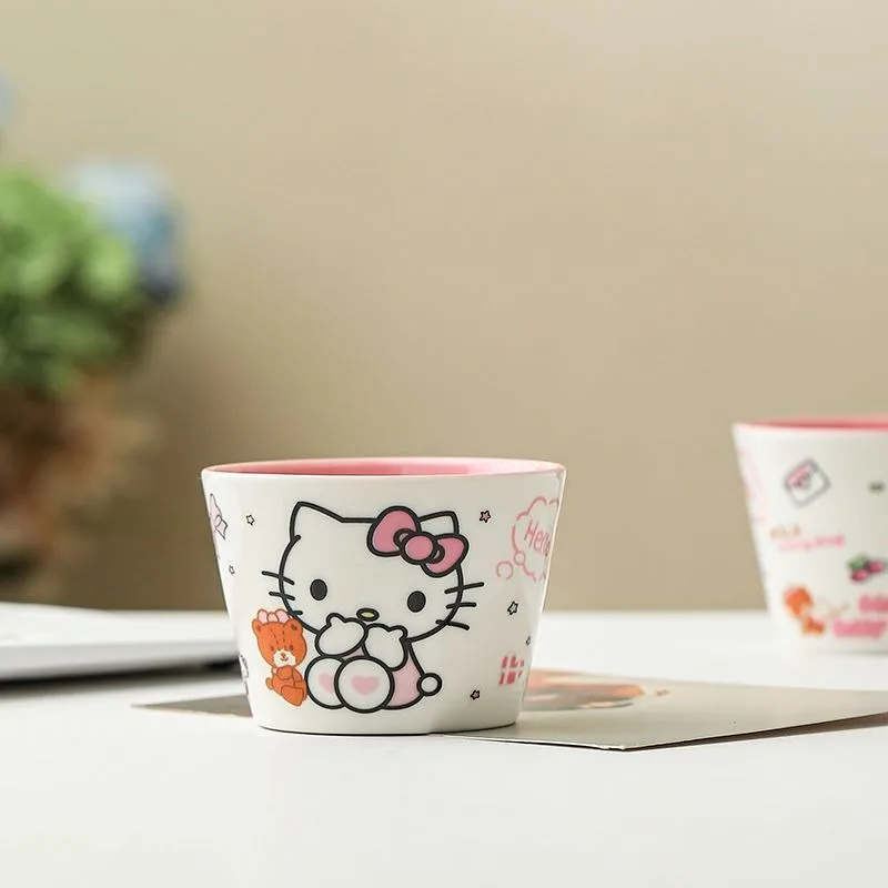 Sweet Hello Kitty Anime Kawaii Sanrio Ins Mode Keramische Mok met Cover Leuke Cartoon Creatieve Cup Verjaardagscadeaus Speelgoed