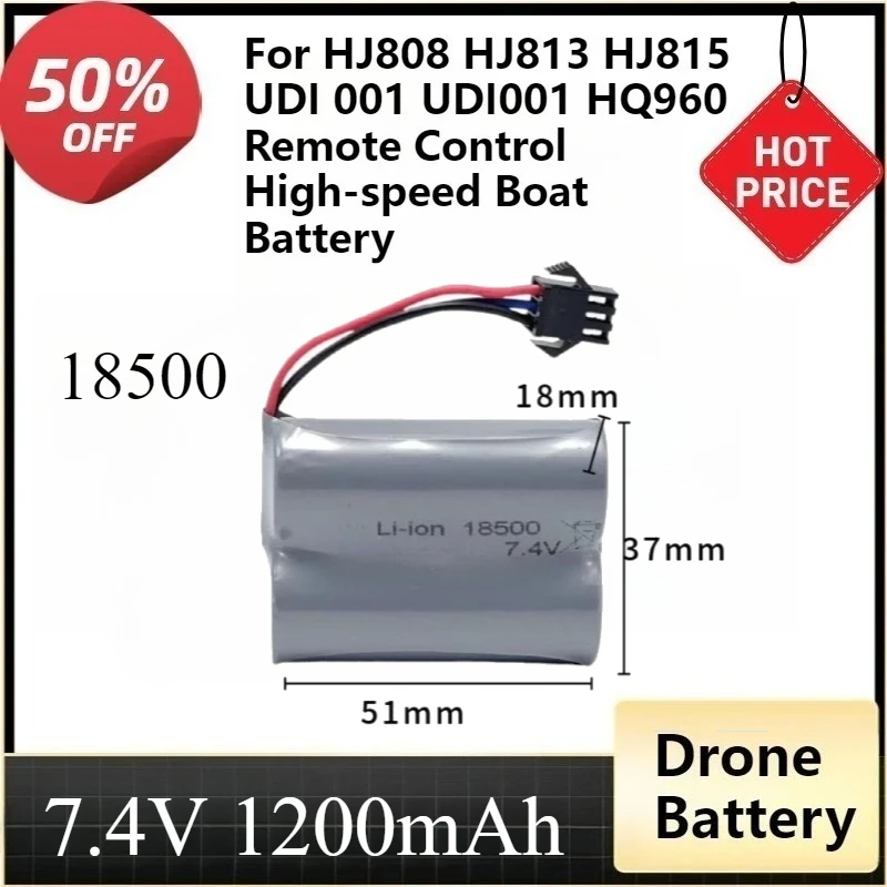 SM-4P Plug 18500 Li-ion Battery for HJ808 HJ813 HJ815 UDI 001 UDI001 HQ960 Remote Control High-speed Boat 7.4V 1200mAh Battery