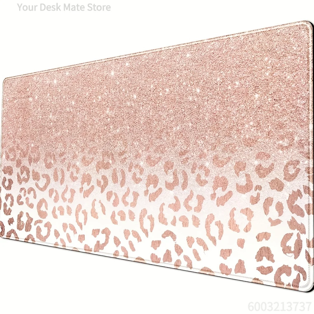 Tapis de souris rose or à imprimé léopard, antidérapant, bord cousu, accessoires pour ordinateur, tapis de jeu, mauspad, tapis souris