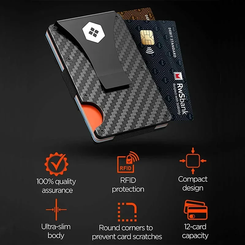 

New Minimalist Men Carbon Fiber Credit Card Holder Blocking Slim Metal Wallet Cardholder Portable Credit Card Protect Clip