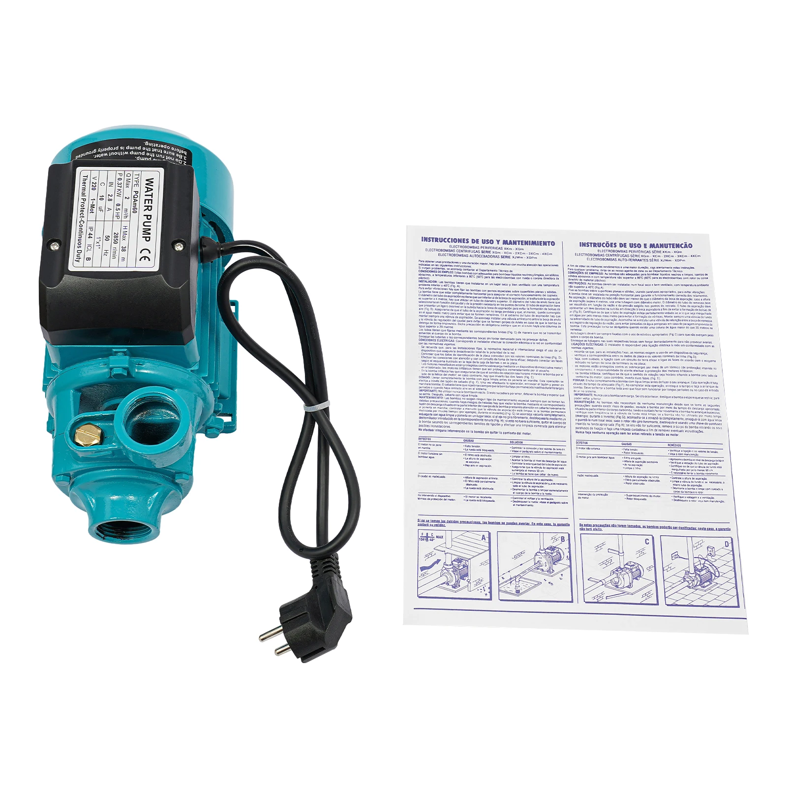 220V 370W Elektrische Wasserpumpe, geräuscharme Wassertransferpumpe, Hochleistungs-Reinwasserpumpe für Garten-, Bauernhof- und Tiefbrunnenbewässerung – Detail 3