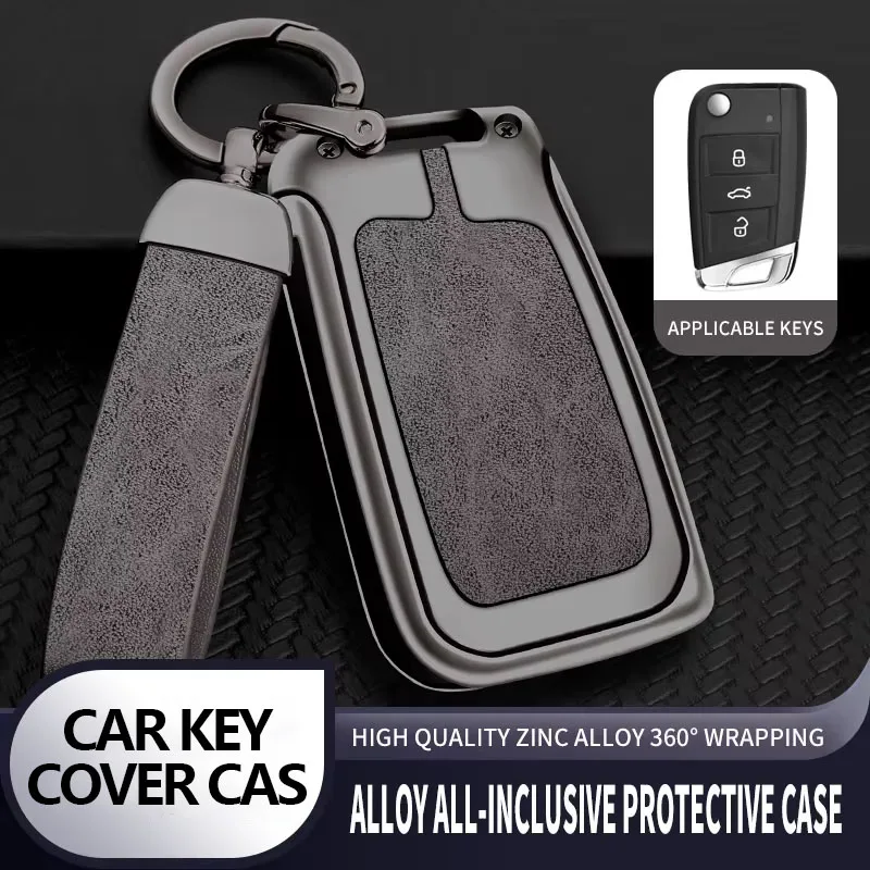 Zinc Alloy Leather Car Key Case Cover for Volkswagen Golf 7 MK7 Tiguan MK2 Auto Remote Control Keychain Bag Protective Shell
