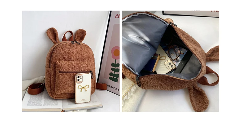 Mochila De Orejas de conejo con nombre personalizado, paquete trasero de texto para niños, bolsa de felpa, regalos de juguete para niños, niñas,