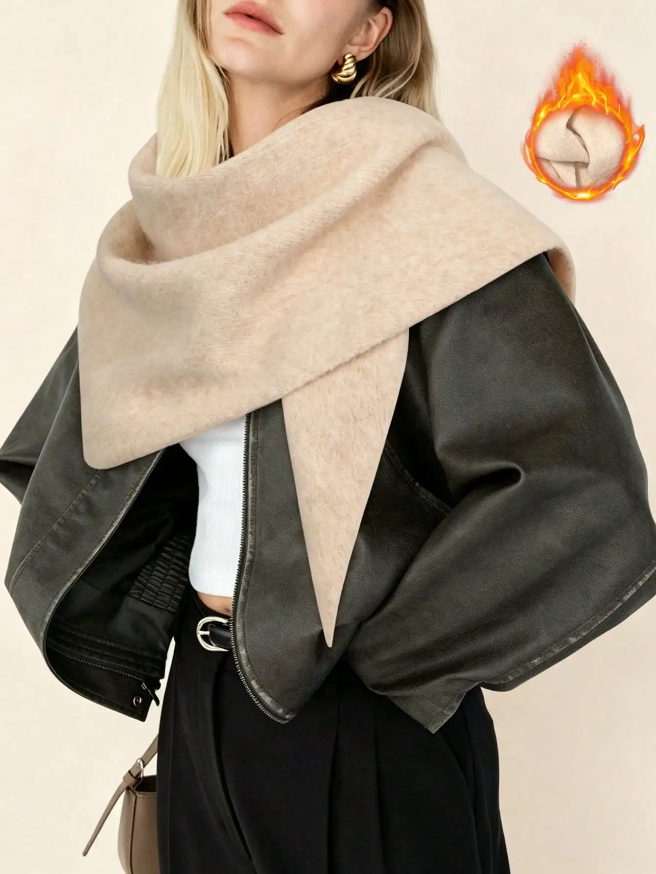 1Pc Women's Wool Knit Triangle Scarf, Oversized Warm Crochet Shawl Wrap, Fall Winter Big Triangle Neck Scarf, Ladies Gift
