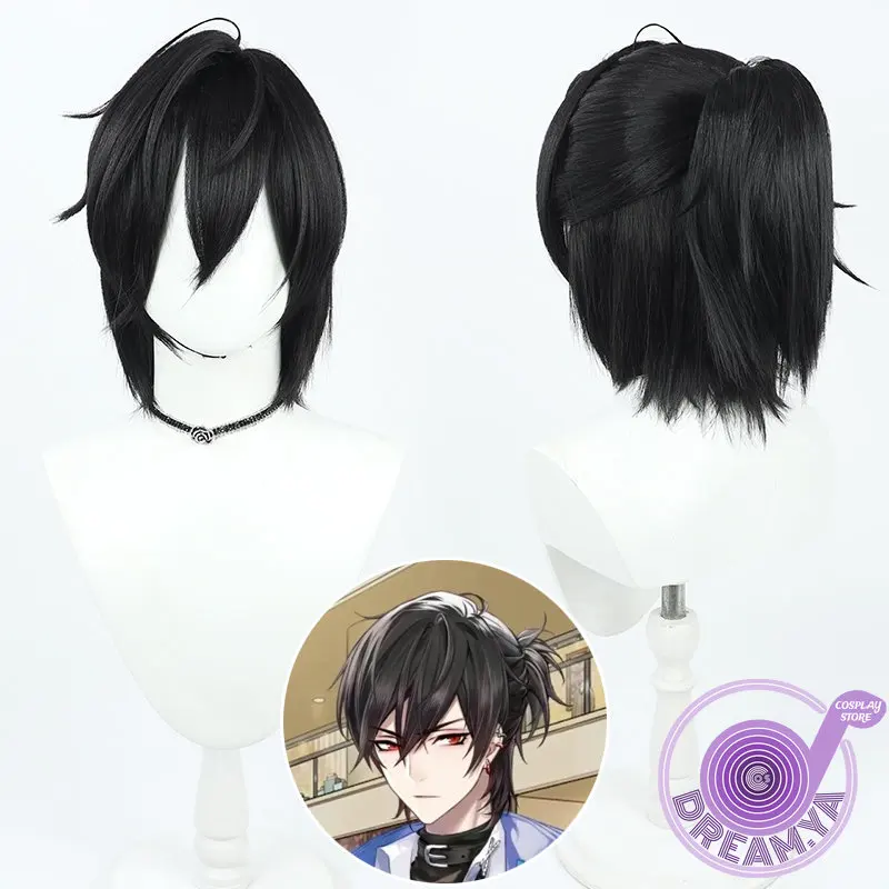 Ayn Cosplay Wig for All Time Black Short Pigtail Heat Resistant Synthetic Hair Halloween Party Role Play Carnival + Free Wig Cap