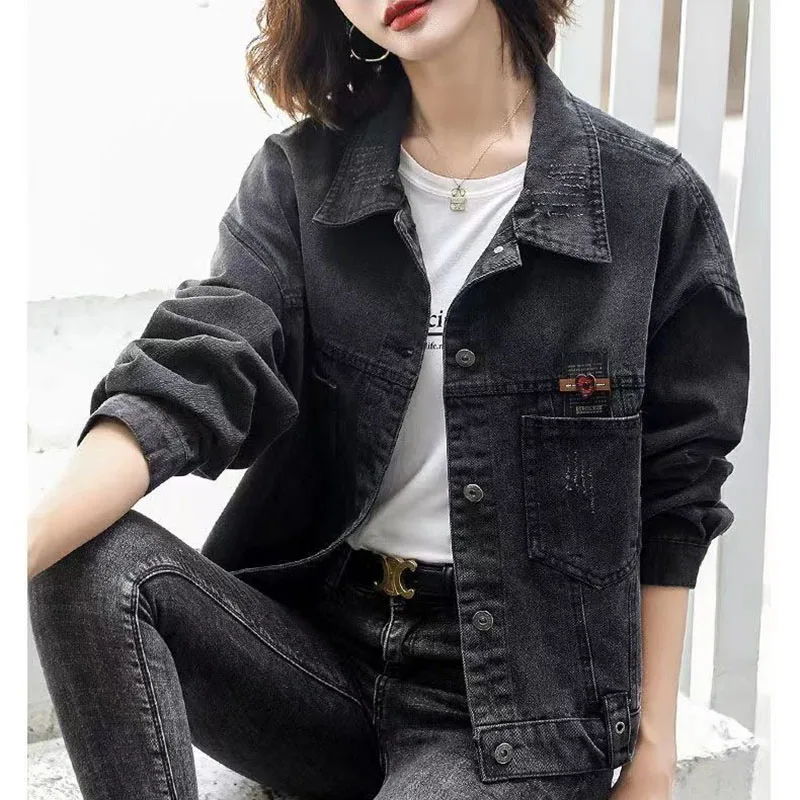 2024 Jeans femminili di nuova moda capispalla primavera donna di grandi dimensioni 5XL giacca da Cowboy nera giacca da donna coreana a maniche