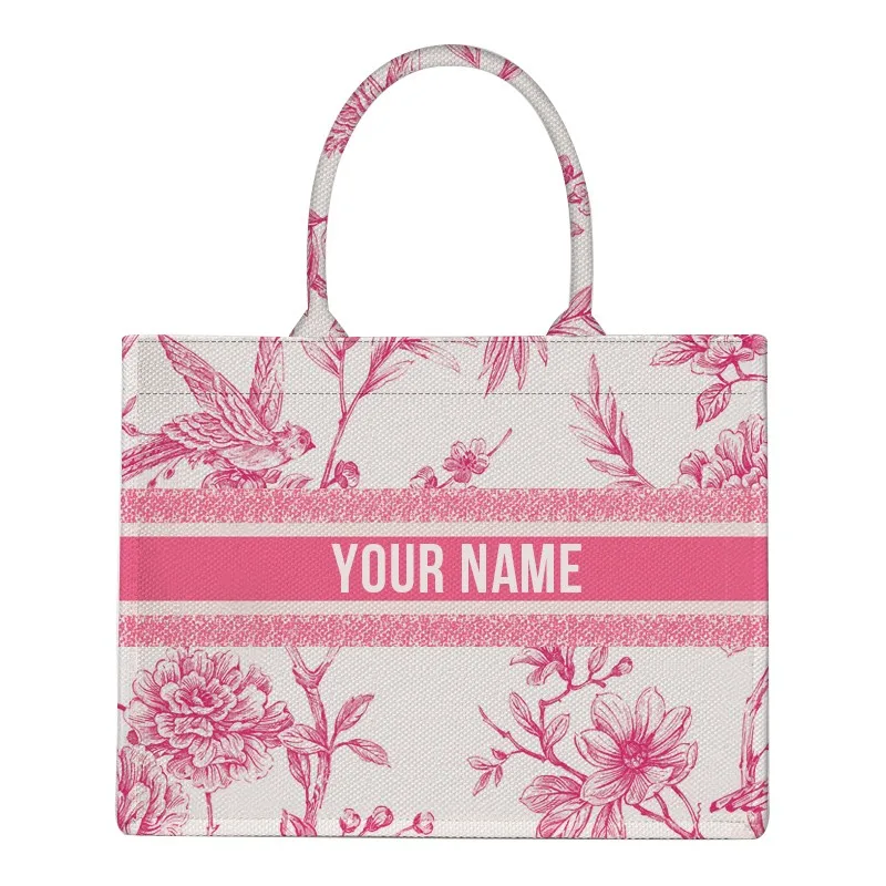 Bolso de mano con estampado artístico para mujer, bolsa de tela de lino con nombre personalizado personalizable, nuevo diseño, 2024