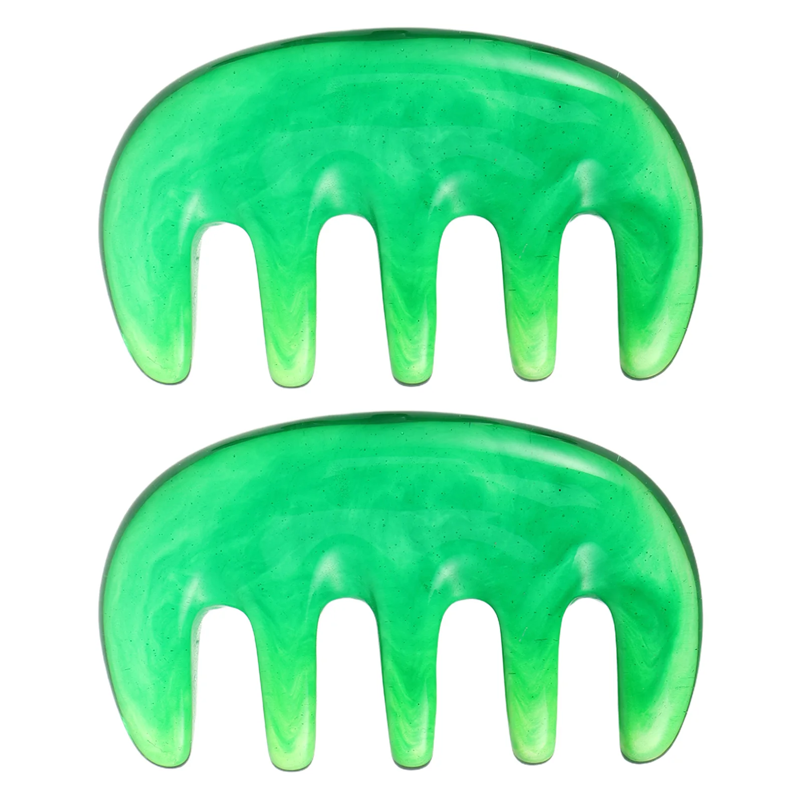 

2Pcs Massage Comb Five-Tooth Deep Green Resin Anti-Static Scalp Massager for Hair Care Portable Head Massage Tool Gentle on All