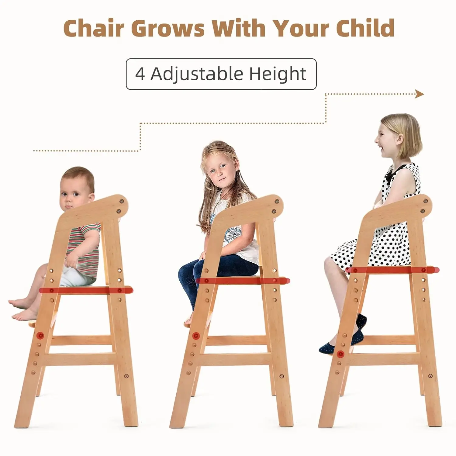 High Chair for Toddlers, Adjustable Feeding Chair with Removable Cushion for Child, High Chair Grows with Kid for Dining,