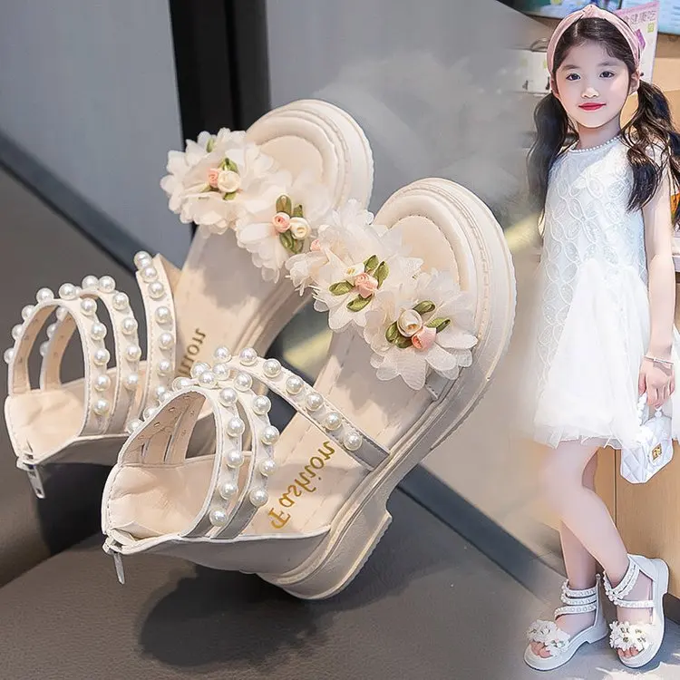 Girls Summer Sandals Soft Bottom Toe-Open Cute Princess Shoes Middle Large Children Little Girls Student Beach Shoes