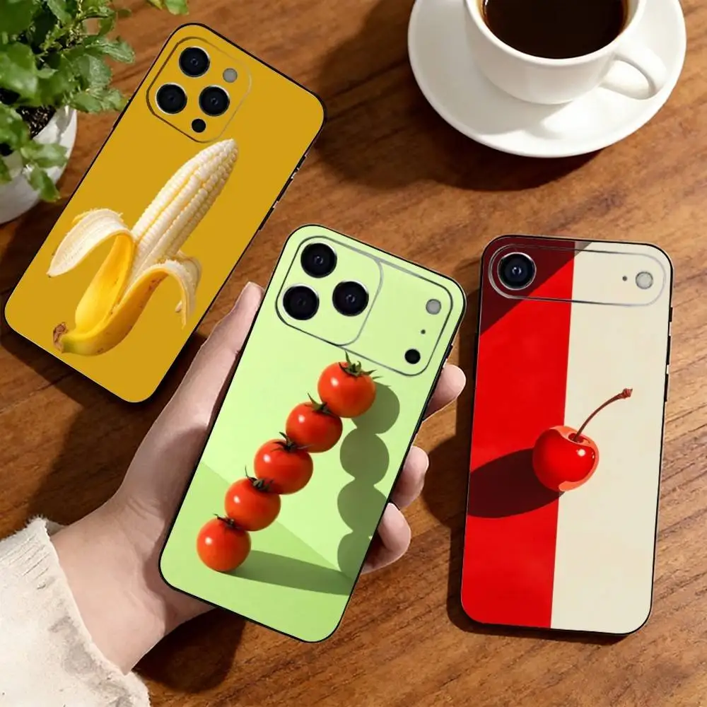 

Creative Fruit Vegetable Art Phone Case For iPhone17,16,15,14,13,12,11 Plus,Pro Others Soft Black Cover