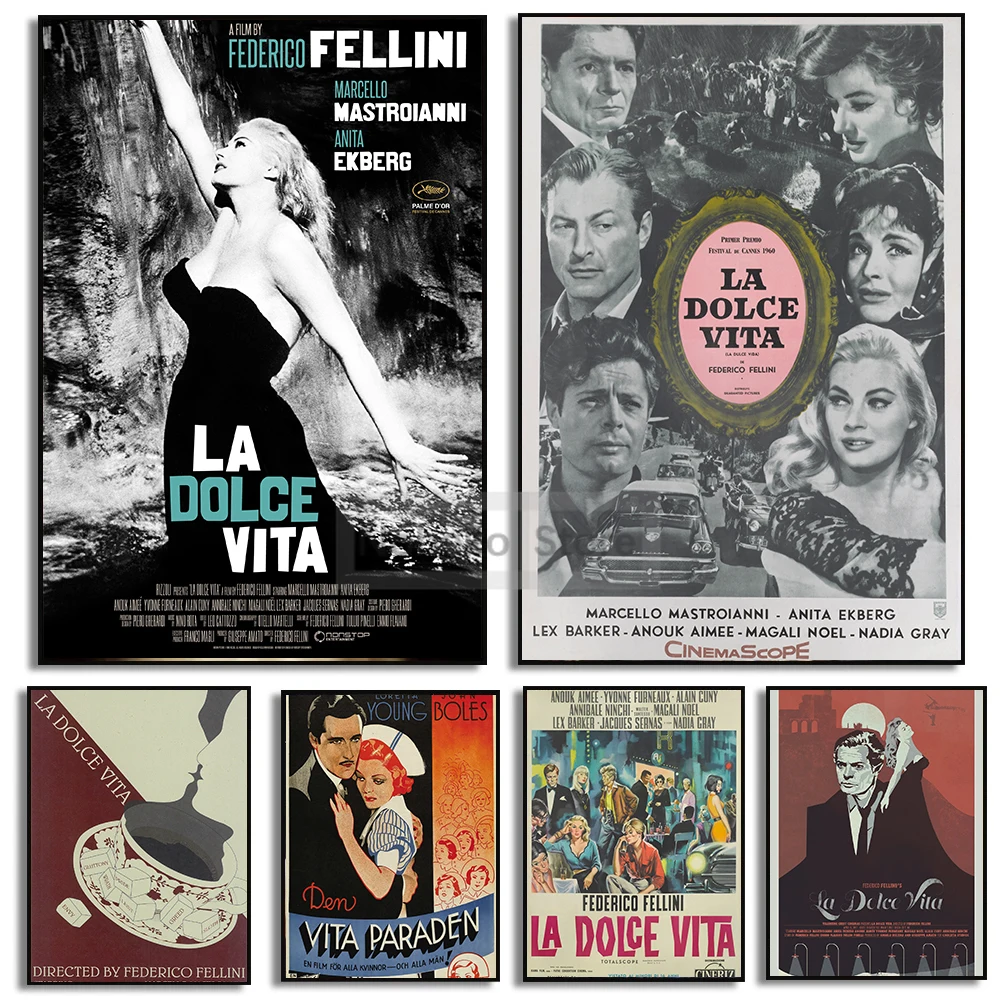 Italy Classic Love Black and White Movies La Dolce Vita Poster and Prints Canvas Painting Wall Art Pictures Home Room Decor