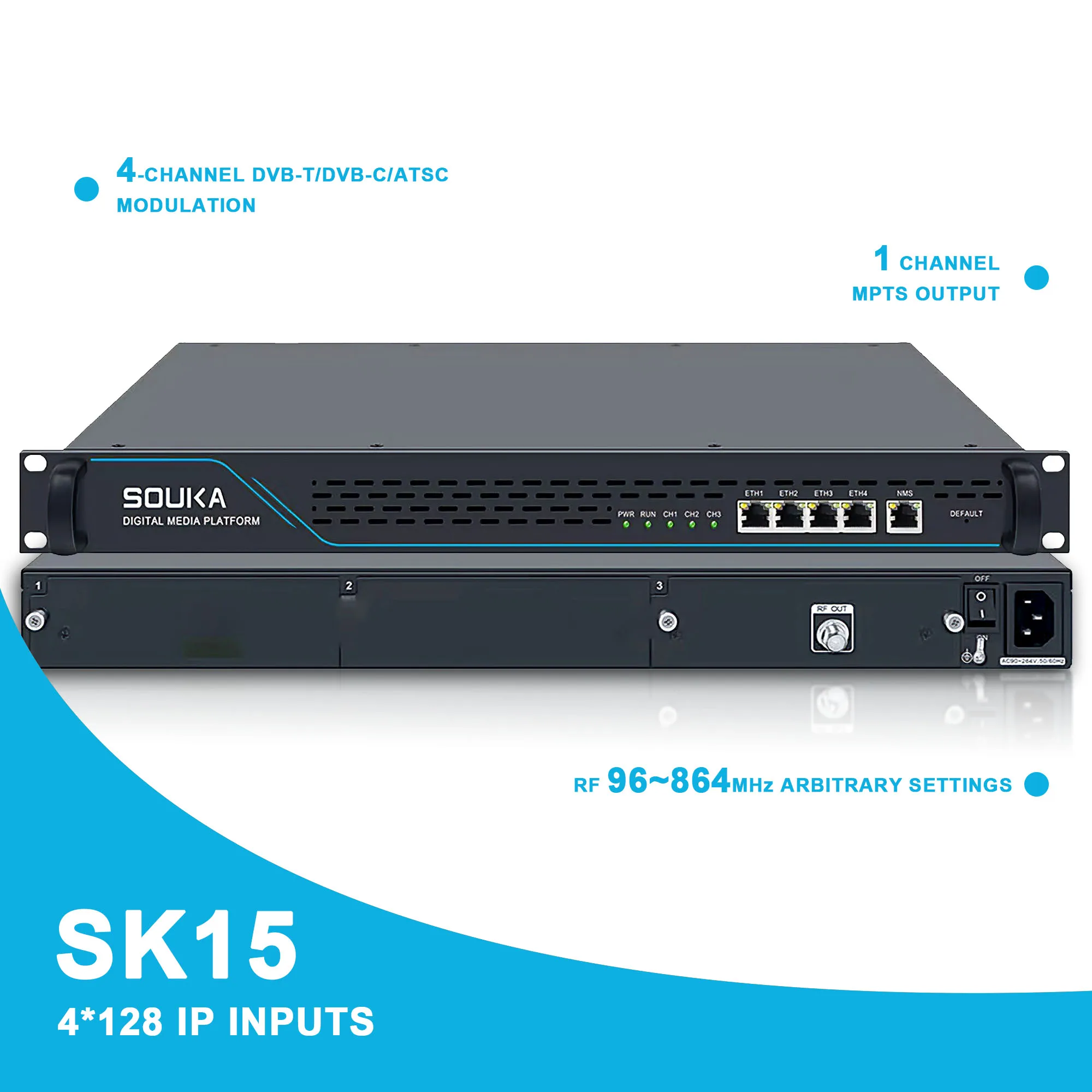 Next Generation Broadcasting System 4-Channel IP to RF Cable Front-End Equipment IP QAM Digital TV DVB-T ATSC DVB-C Modulator