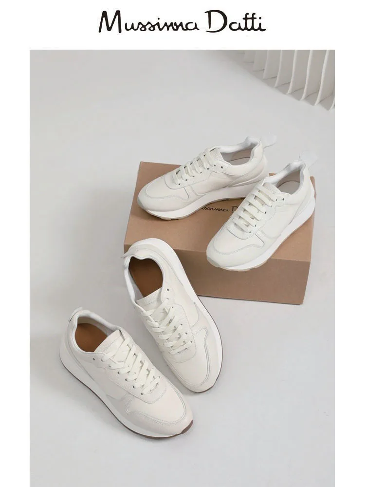 Murrinna Daffi Couples Shoes 2024 New Women\'s Shoes White Genuine Leather Trim Shoes Heel Design Casual Platform Sneakers Men