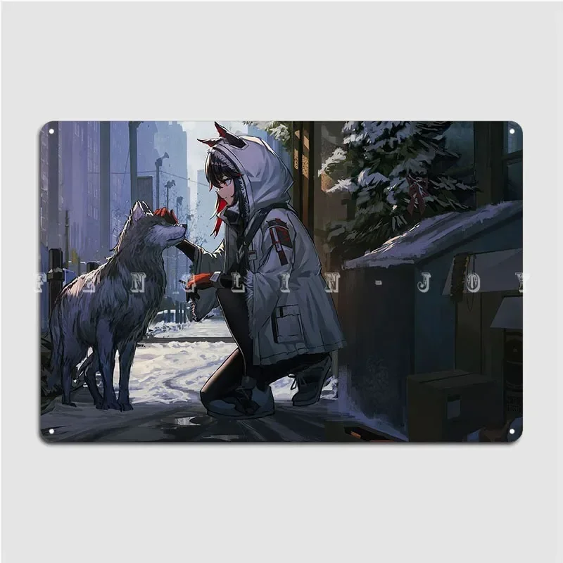 Cute Anime Girl With Husky Metal Sign Pub Wall Plaque Home Design Tin Sign Posters