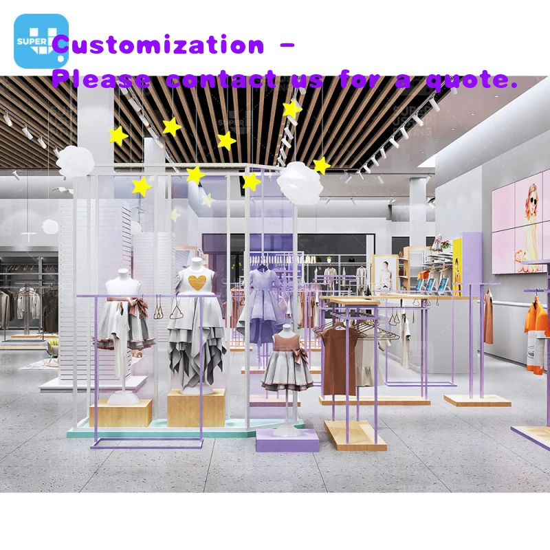 custom.Trendy Custom Metal Kids Clothing Store Fixtures Furniture Cute Wooden Shop Clothes Display Rack Interior
