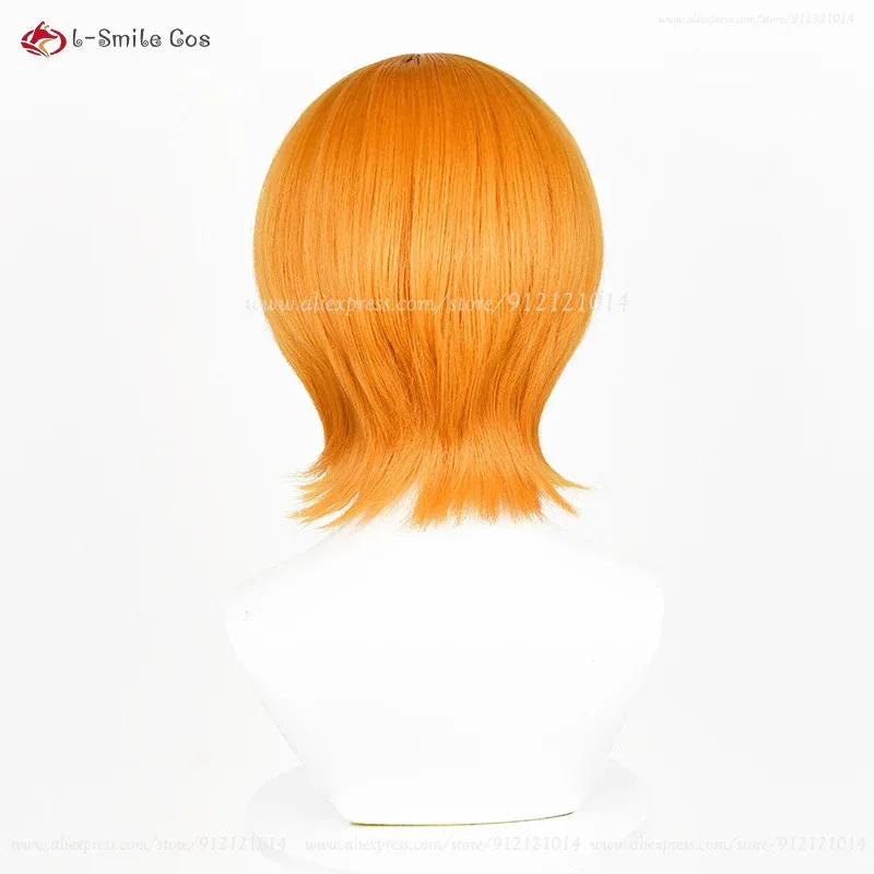 Parrucca cosplay Anime Sasagawa Kyoko 30 cm parrucche corte arancione giallo capelli sintetici resistenti al calore parrucche cosplay di Halloween + cappuccio per parrucca