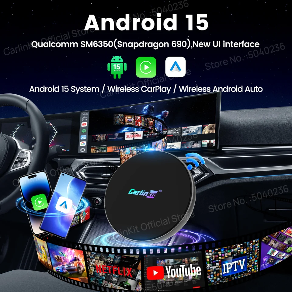 Tbox-Ultra 4 CarlinKit Android 15 TV Box 5G/4G LTE SM6350 Wireless