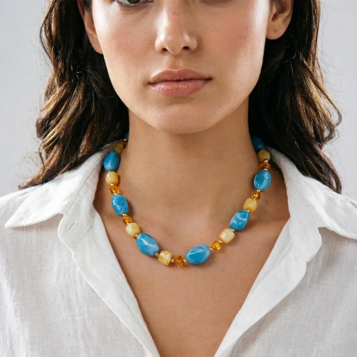 Französische Retro-Halskette mit sanften, farbenfrohen Kristallharzperlen für Damen und Herren, Hippie-Stil, unregelmäßige Perlen, Choker, Reiseschmuck – Detail 17