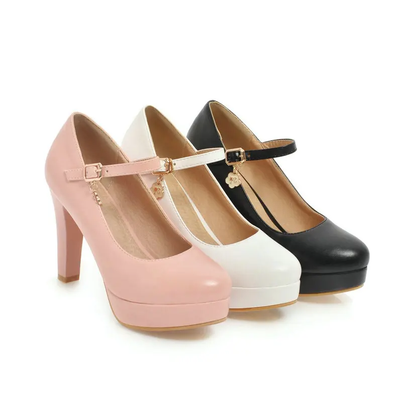 Extra Big Size 45 46 47 Round Toe Platform Shallow High Heel Pumps Pink White Cosplay Lovely Mary Janes Stiletto Heels Shoes view 5