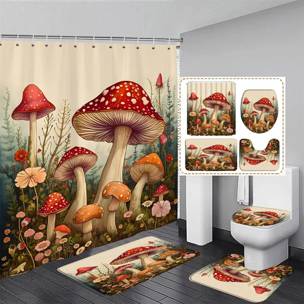 

Набор штор для душа с изображением грибов, бабочек, цветов, растений