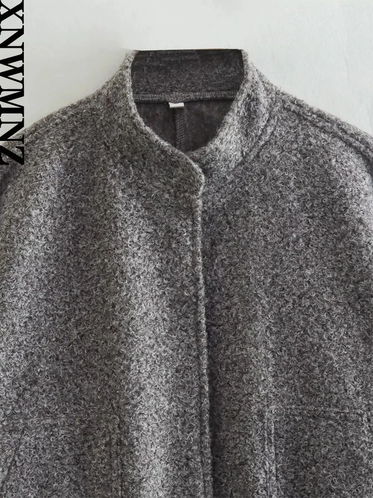 XNWMNZ-Blouson Bombardier à Manches sulfet Col Montant pour Femme, Manteau Vintage avec Poches, Vêtement Chic et à la Mode, 2023