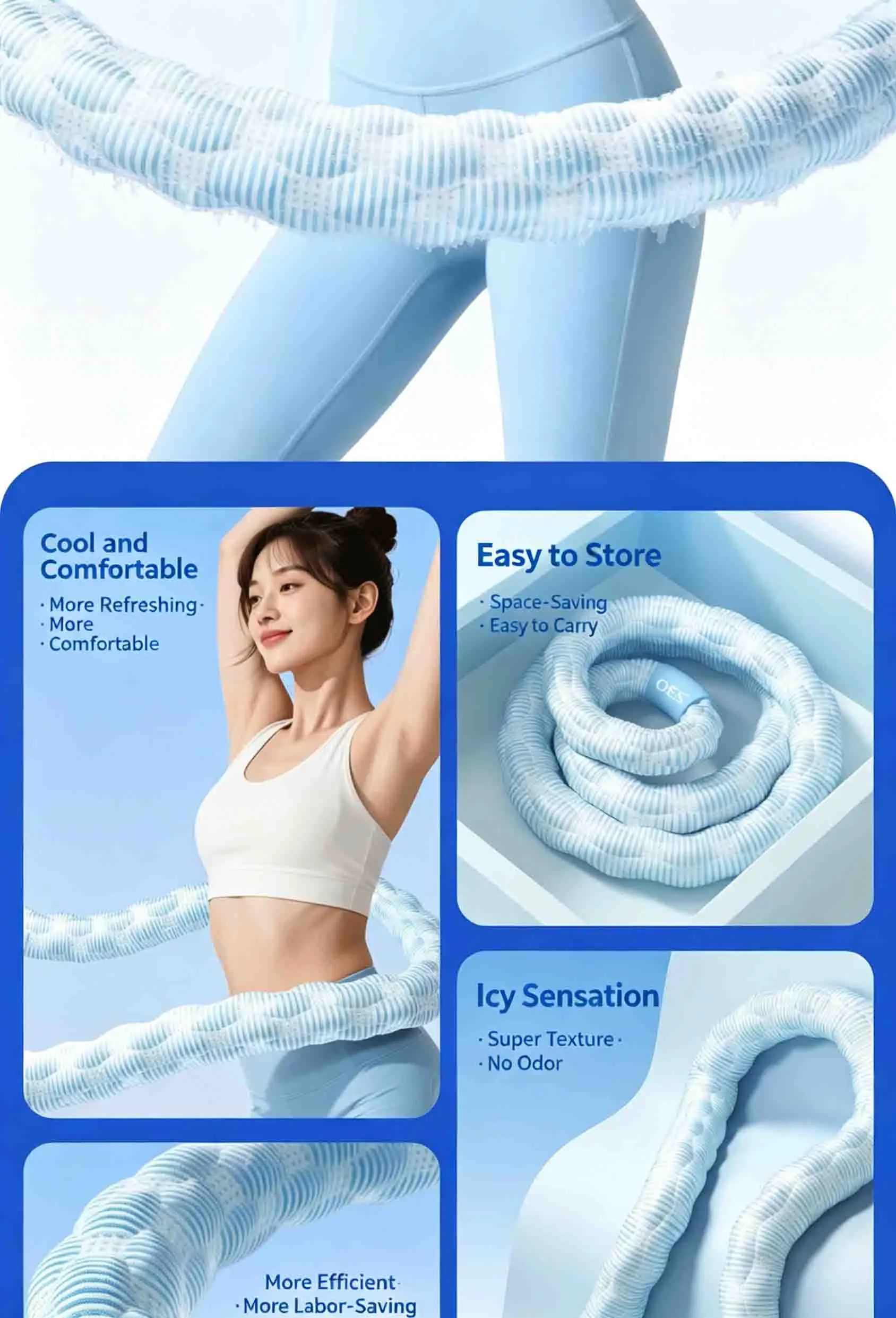 Ice Bean Kühlender Gewichteter Hula Hoop 3-5 LBS Fettverbrennung Taillenformung Geräuscharmer Fitness Hoop für Sommer-Workout – Detail 2