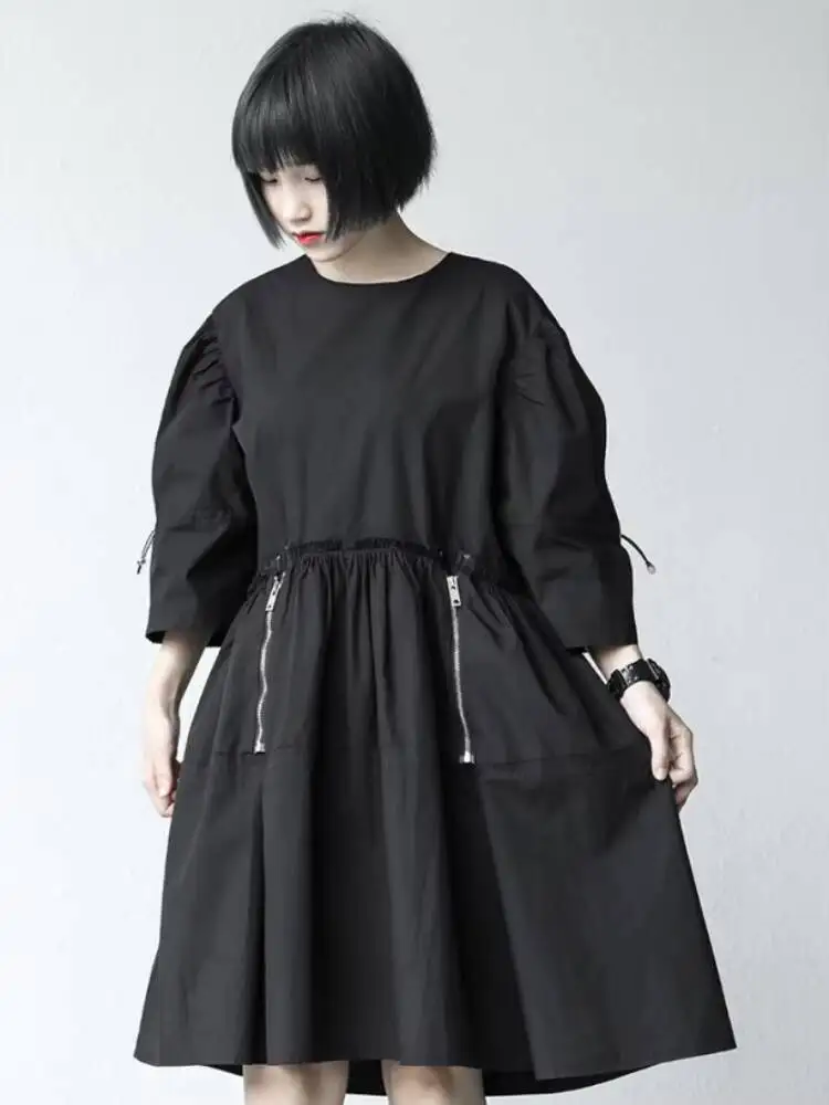 

Women's Dress Summer New Classic Black Zipper Design Fashion Trend Baby Collar Casual Casual Versatile Large Dress