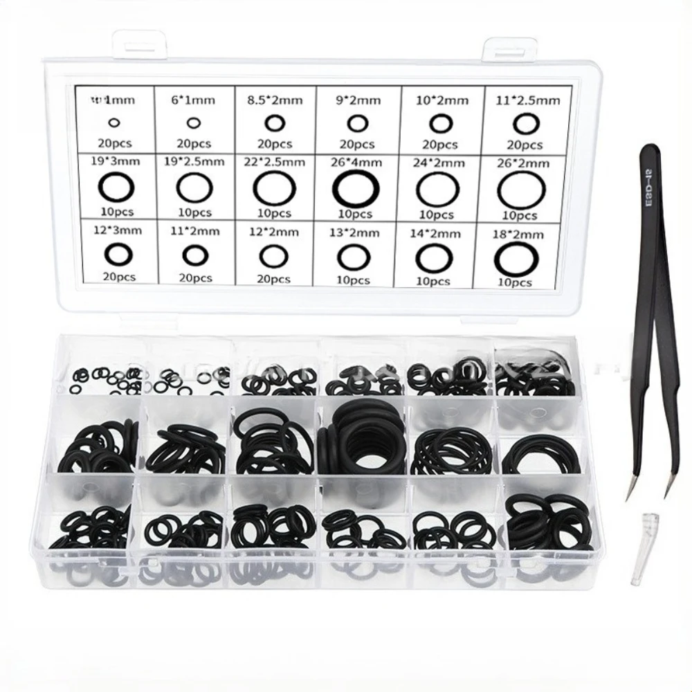 

270pcs Box Black Nitrile Rubber O-rings with Tweezers Waterproof High-temperature Resistant O-ring Seal Sealing Rings Gaskets