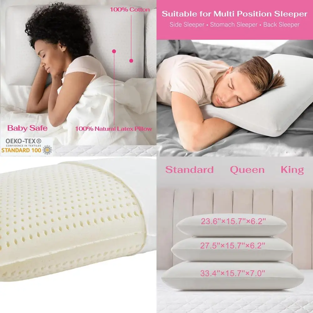 

Queen Size Talalay Latex Pillow - Extra Soft for Back, Stomach, and Side Sleepers with Removable Cotton Cover