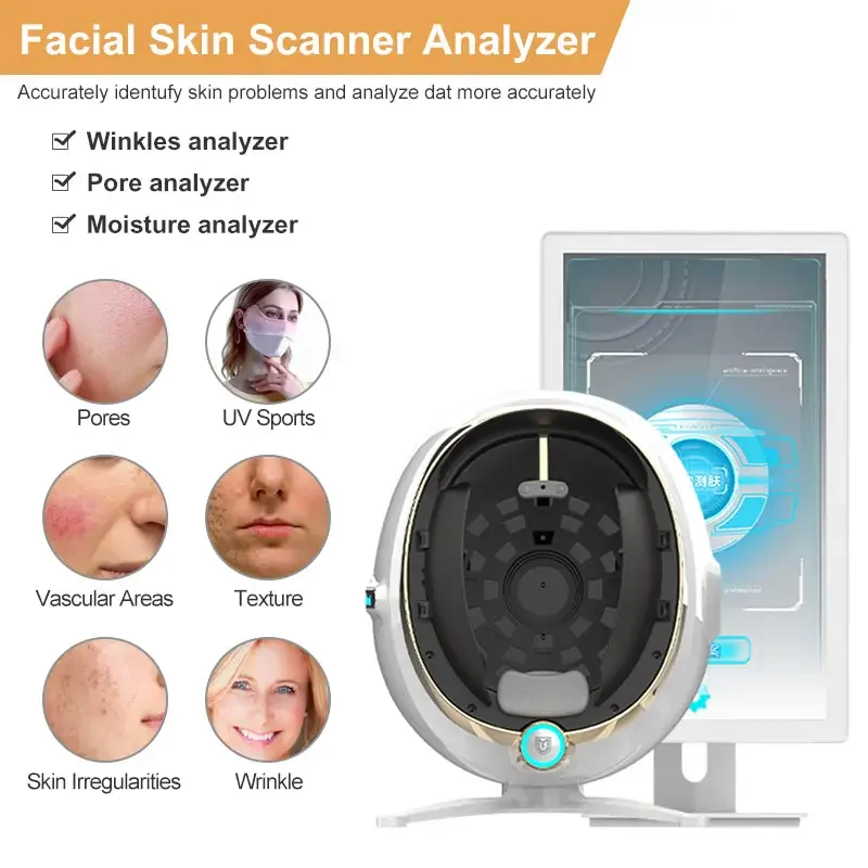 

3D Skin Scanner Care Facial Analyzer Monitor Machine Face Camera Test Analysis Magic Mirror Portable Testing English Detector