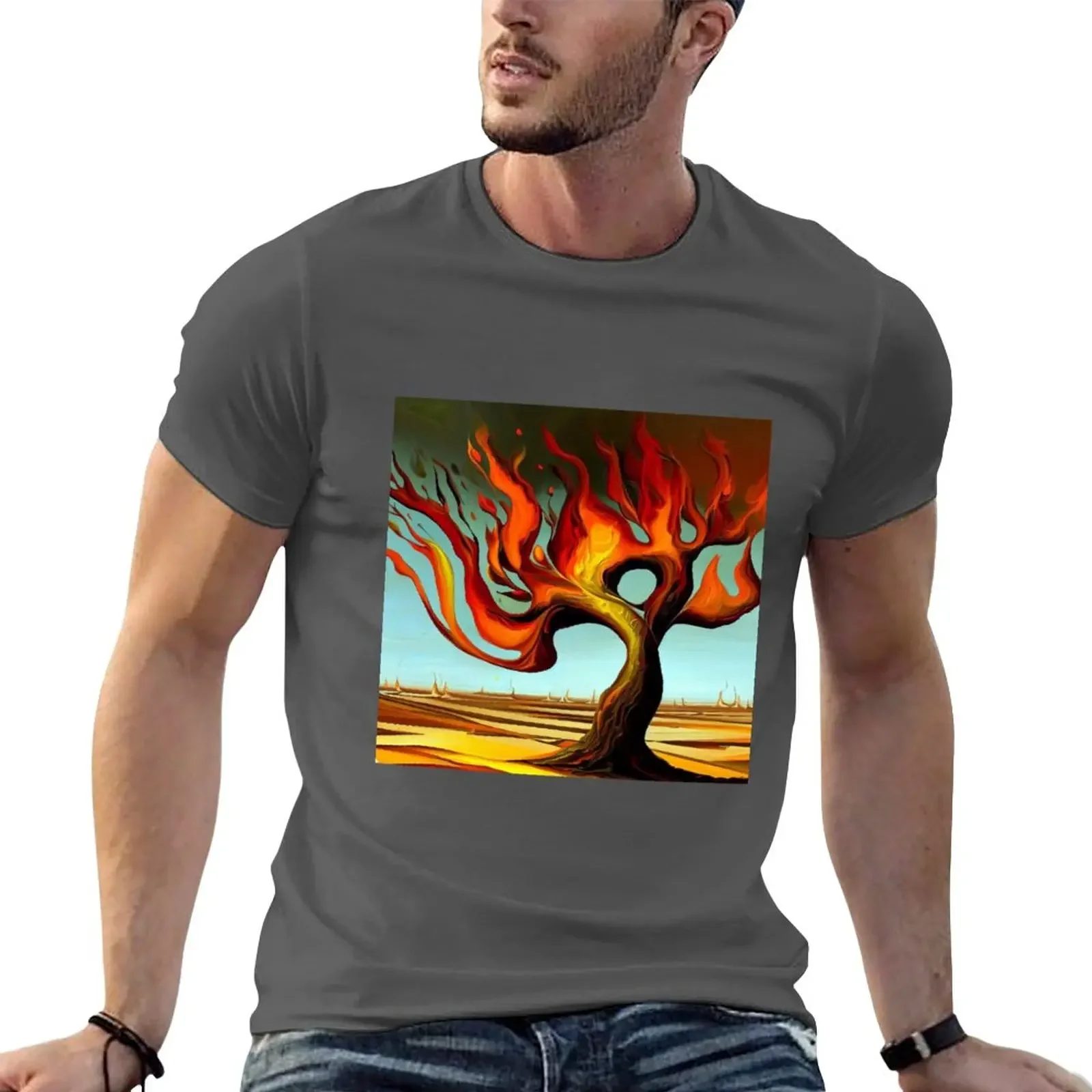 New fire tree (Dalí style) T-Shirt tees funny t shirts custom t shirts design your own plain t shirts men