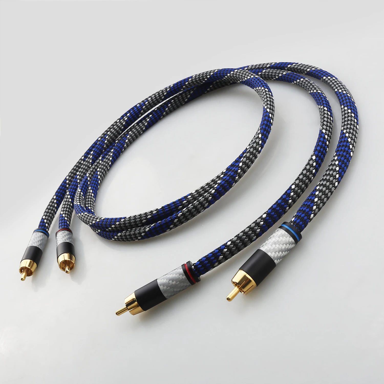 Pair HIFI Audio OFC RCA Cable 24K Gold Plated Carbon Fiber Plug for Amplifier