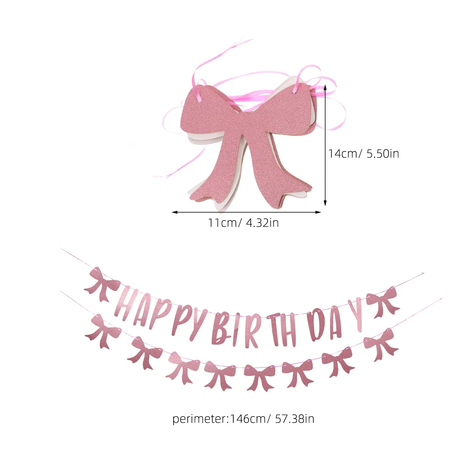Happy Birthday Banner Pink Bow Decorations Reusable Party Supplies Pink Bow Garland Birthday Celebration Decoration